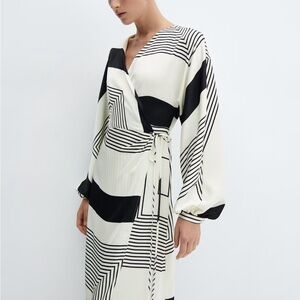 MANGO black and white wrap dress